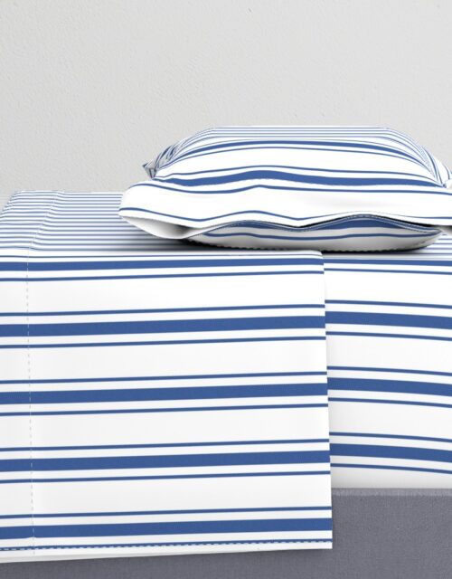 Mattress Ticking Wide Striped Pattern in Dark Blue and White Sheet Set
