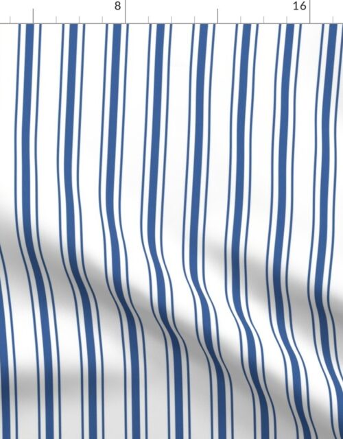 Mattress Ticking Narrow Striped Pattern in Dark Blue and White Fabric