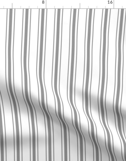 Mattress Ticking Narrow Striped Pattern in Charcoal Grey and White Fabric