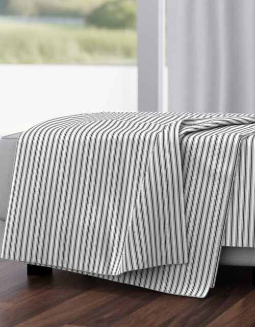 Mattress Ticking Narrow Striped Pattern in Dark Black and White Throw Blanket
