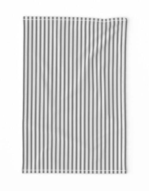 Mattress Ticking Narrow Striped Pattern in Dark Black and White Tea Towel