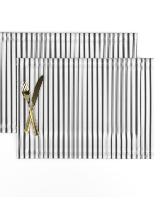 Mattress Ticking Narrow Striped Pattern in Dark Black and White Placemats