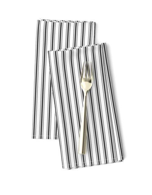 Mattress Ticking Narrow Striped Pattern in Dark Black and White Dinner Napkins