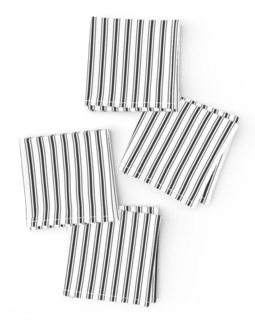 Mattress Ticking Narrow Striped Pattern in Dark Black and White Cocktail Napkins