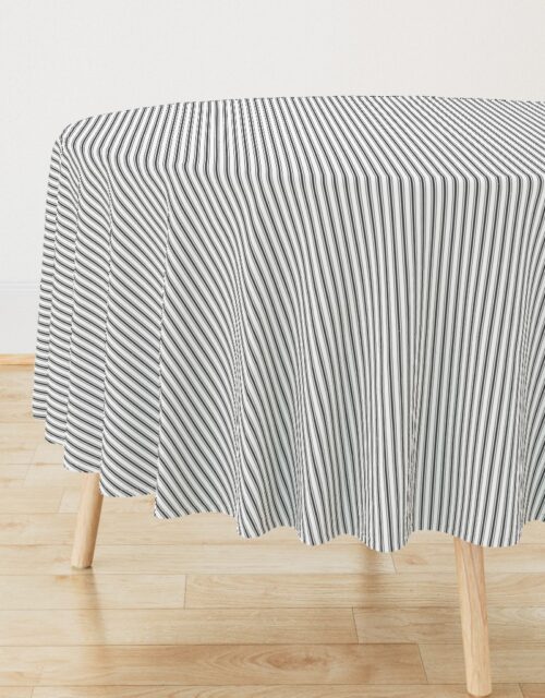 Mattress Ticking Narrow Striped Pattern in Dark Black and White Round Tablecloth