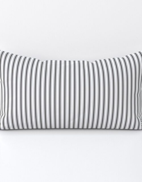 Mattress Ticking Narrow Striped Pattern in Dark Black and White Lumbar Throw Pillow