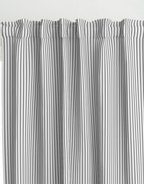 Mattress Ticking Narrow Striped Pattern in Dark Black and White Curtains