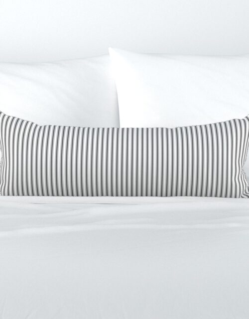 Mattress Ticking Narrow Striped Pattern in Dark Black and White Extra Long Lumbar Pillow