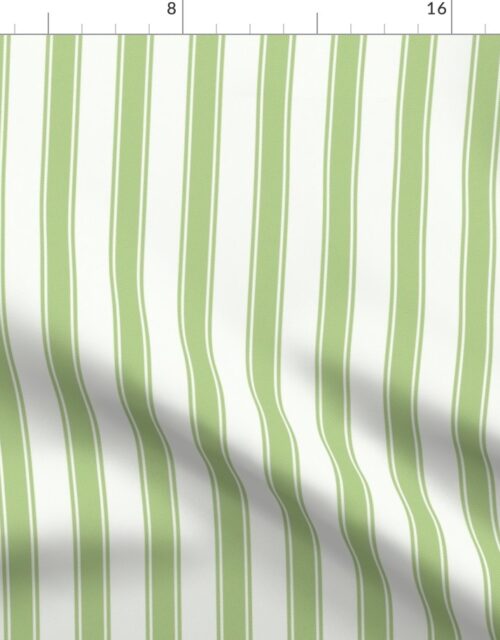 Greenery and White Mattress Ticking Stripes Fabric