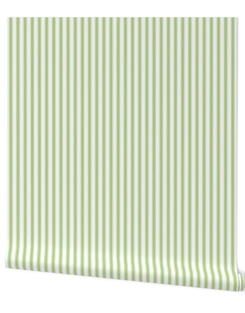 Greenery and White Mattress Ticking Stripes Wallpaper