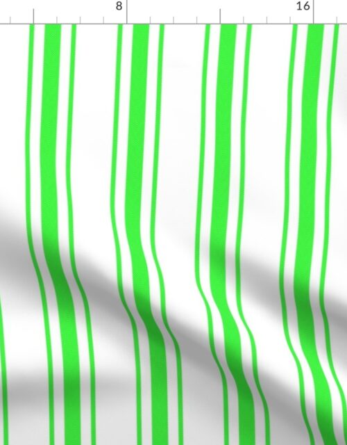 Mattress Ticking Wide Striped Pattern in Neon Green and White Fabric
