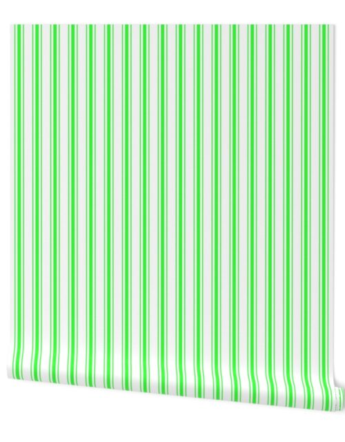 Mattress Ticking Wide Striped Pattern in Neon Green and White Wallpaper