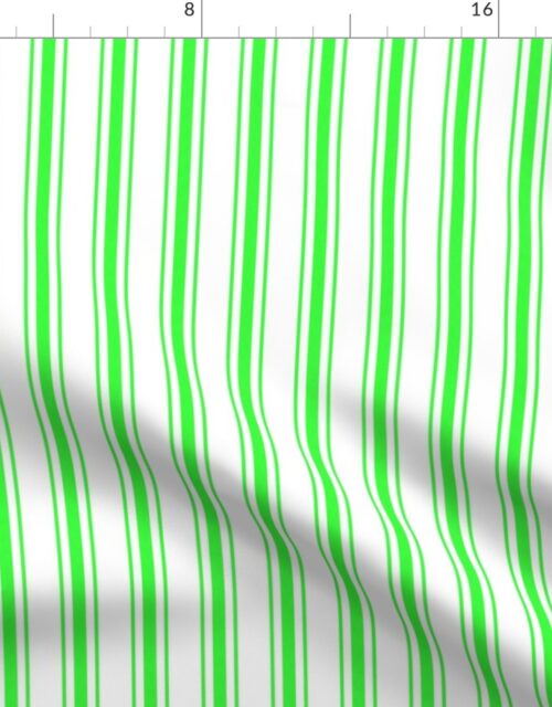 Mattress Ticking Narrow Striped Pattern in Neon Green and White Fabric