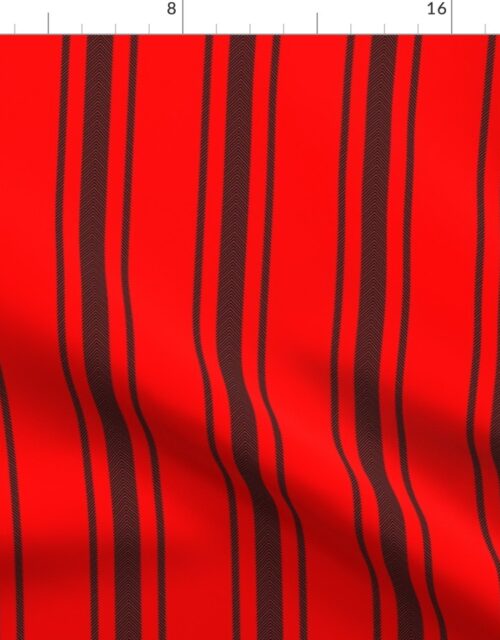 Mattress Ticking Wide Striped Pattern Jet Black on Red Fabric