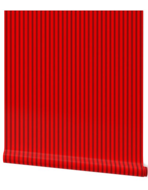 Mattress Ticking Striped Pattern Jet Black on Red Wallpaper
