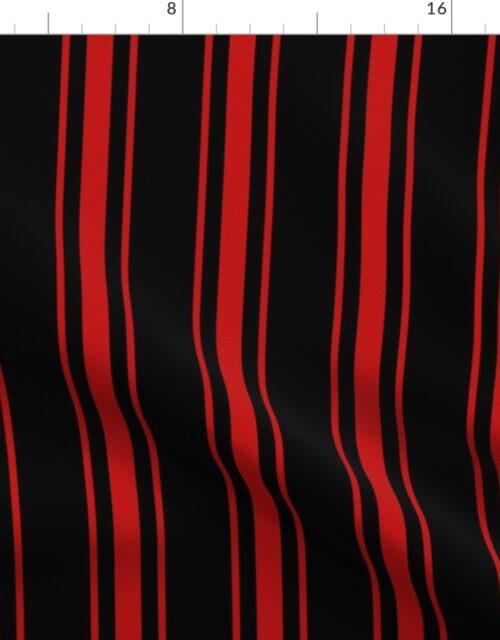 Mattress Ticking Wide Striped Pattern Jet Black on Red Fabric