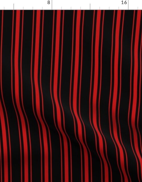 Mattress Ticking Small Striped Pattern Red on Black Fabric