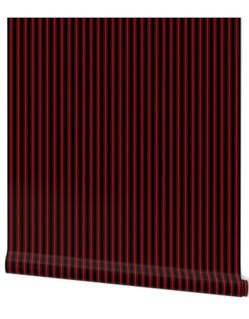 Mattress Ticking Small Striped Pattern Red on Black Wallpaper