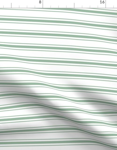 Mattress Ticking Narrow Striped Pattern in Moss Green and White Fabric