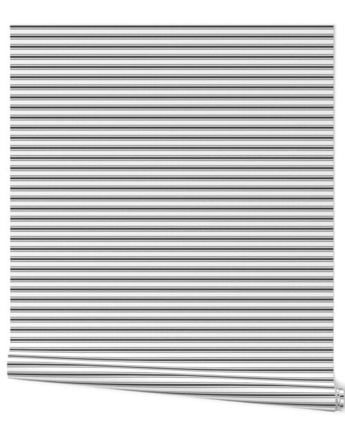 Mattress Ticking Narrow Striped Pattern in Dark Black and White Wallpaper