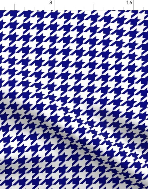 Dark Navy Blue and White Houndstooth Check Fabric