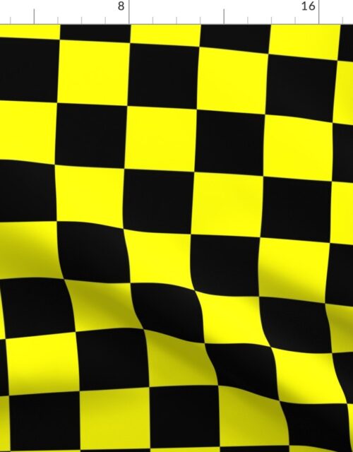 Bright Fluorescent Yellow Neon & Black Checked Checkerboard Fabric