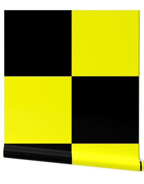 Bright Fluorescent Yellow Neon & Black Checked Checkerboard Wallpaper
