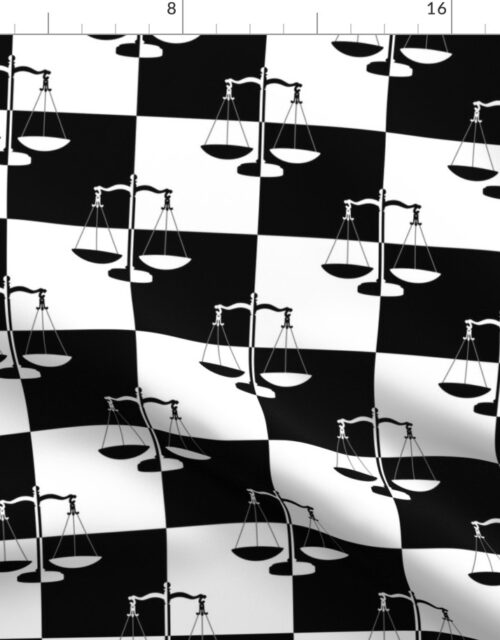Black and White Checkerboard Scales of Justice Legal Pattern Fabric