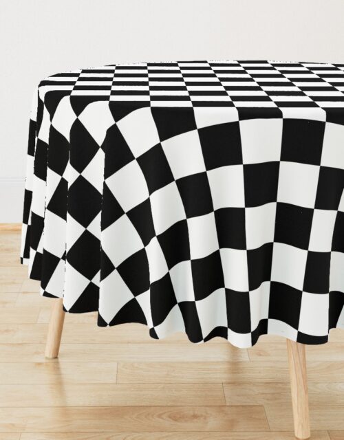 Large Black and White Check Round Tablecloth