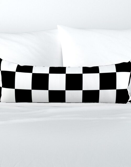 Large Black and White Check Extra Long Lumbar Pillow