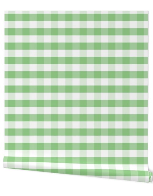 Greenery and White Gingham Check Plaid Wallpaper