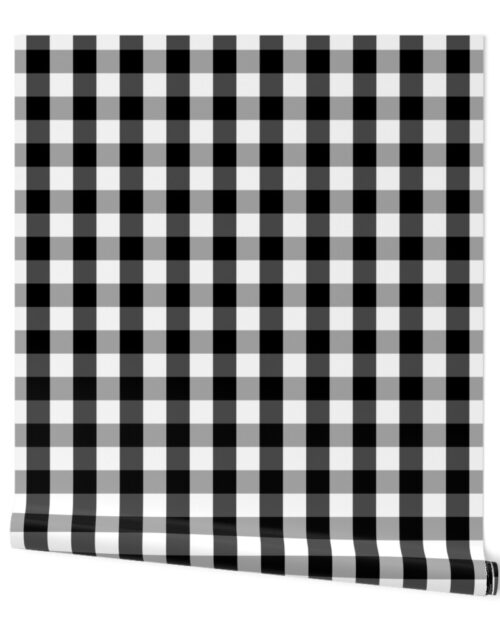 Large Black White Gingham Checked Square Pattern Wallpaper