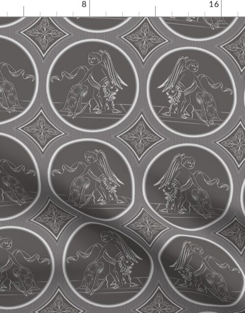 Grisaille Charcoal Grey Neo-Classical Ovals Fabric