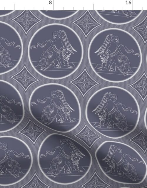 Grisaille Blue Grey Neo-Classical Ovals Fabric