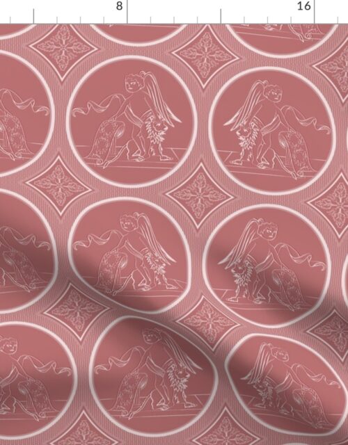 Grisaille Rose Red Neo-Classical Ovals Fabric