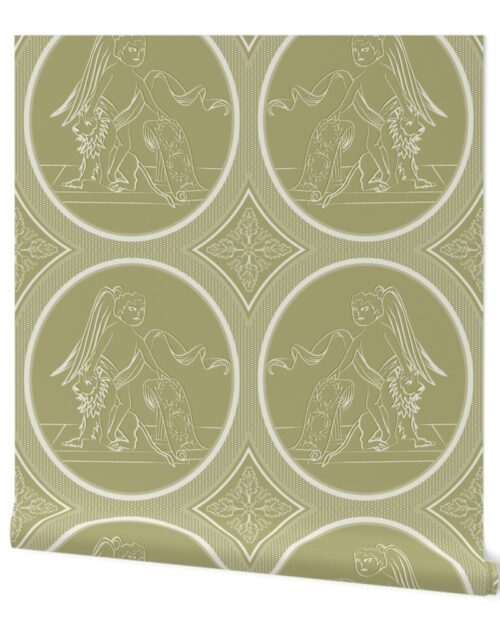 Grisaille Antique Gold Neo-Classical Ovals Wallpaper