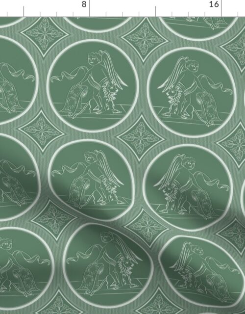 Grisaille Fern Green Neo-Classical Ovals Fabric