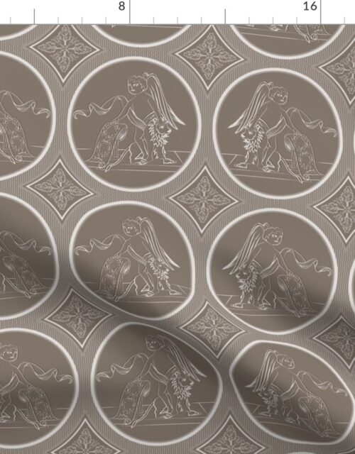 Grisaille Chestnut Brown Neo-Classical Ovals Fabric