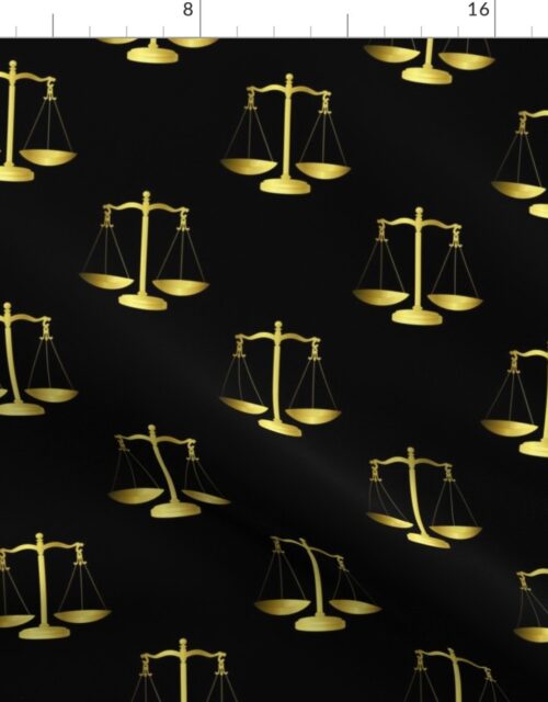 Gold Scales Of Justice on Black Repeat Fabric