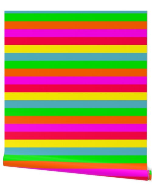 Neon Hawaiian Rainbow Horizontal Cabana Stripes Wallpaper