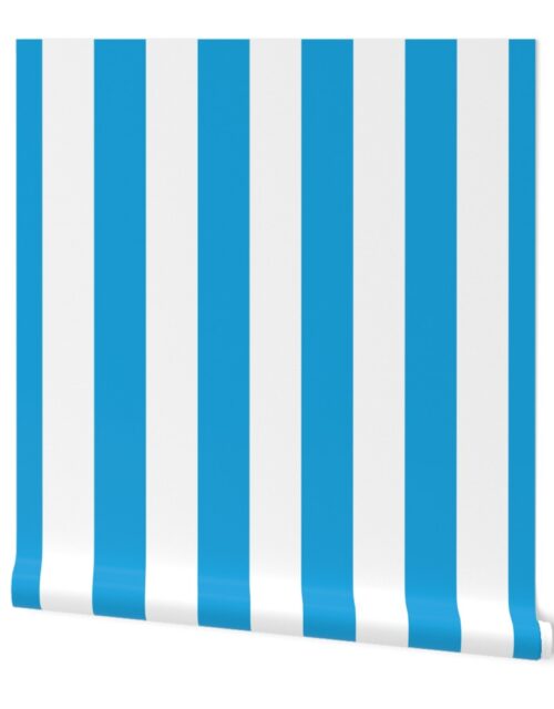 Oktoberfest Bavarian Blue and White Large Cabana Stripes Wallpaper