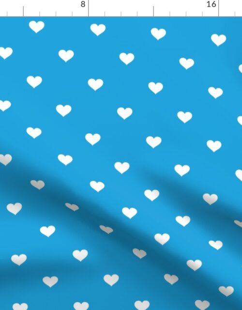 Mini White Love Hearts on Oktoberfest Bavarian Blue Fabric