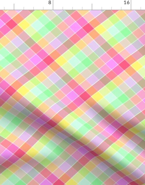 Pastel Rainbow Tablecloth Diagonal Check Fabric
