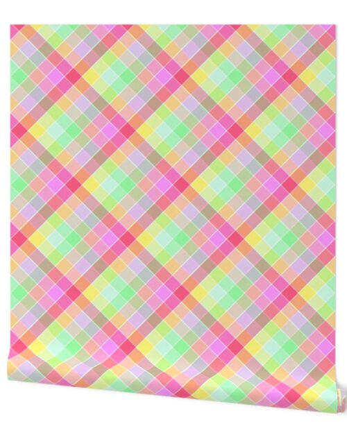 Pastel Rainbow Tablecloth Diagonal Check Wallpaper
