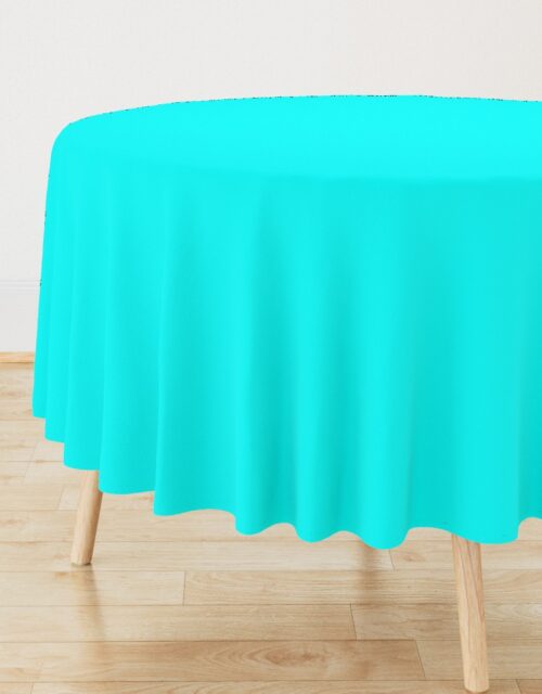 Bright Neon Aqua Blue Solid Coordinate Round Tablecloth