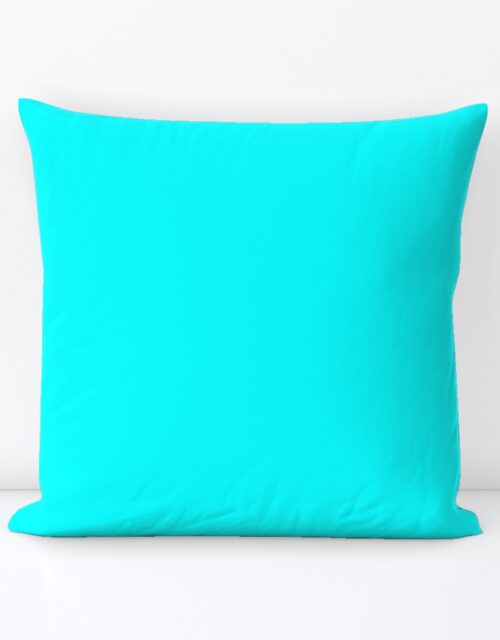Bright Neon Aqua Blue Solid Coordinate Square Throw Pillow