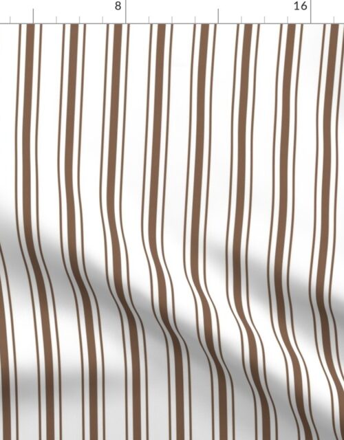 Mattress Ticking Narrow Striped Pattern in Chocolate Brown and White Fabric