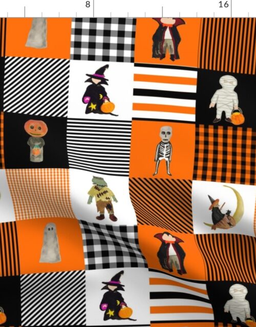 Halloween Hand-Painted Witches and Monsters Cheater Quilt Fabric
