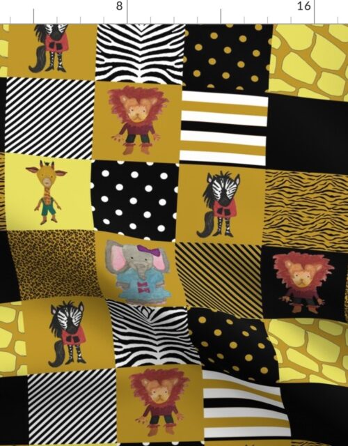 Jungle Friends Mustard and Black Cheater Quilt Fabric