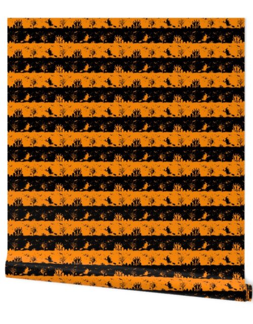 Pale Pumpkin Orange and Black Halloween Nightmare Stripes Wallpaper